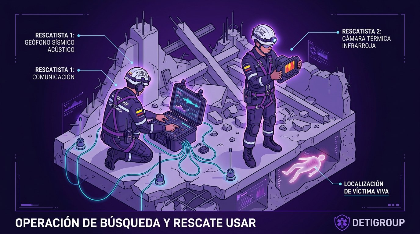 Brigada utilizando Geófonos y Cámaras Térmicas