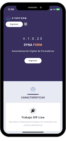 Pantalla de inicio de Dynaformapp en automatizacion de formularios, vista desde movil