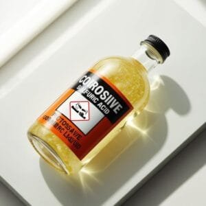 Un producto corrosivo como el ácido sulfúrico debe estar etiquetado con el pictograma de corrosión.