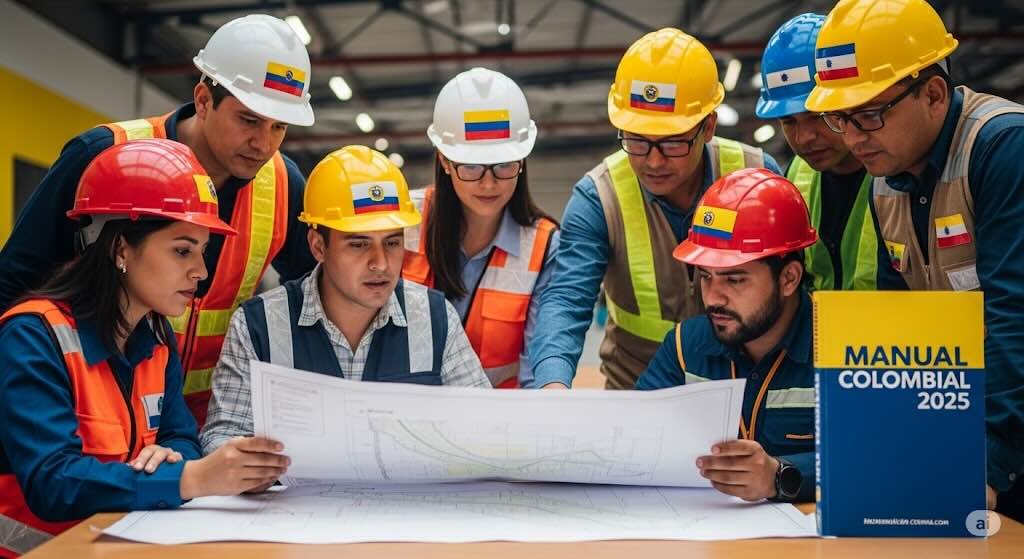 Ingenieros de diferentes paises latinoamericanos analizando un plano de vias nacionales y como quedará la señalizacion vial en éstas.